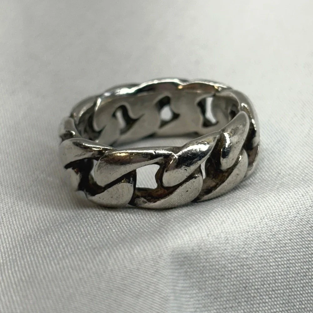 Unbranded Curb Link Chain Ring Unisex Size 9 Silver Good Sterling 925 Band
